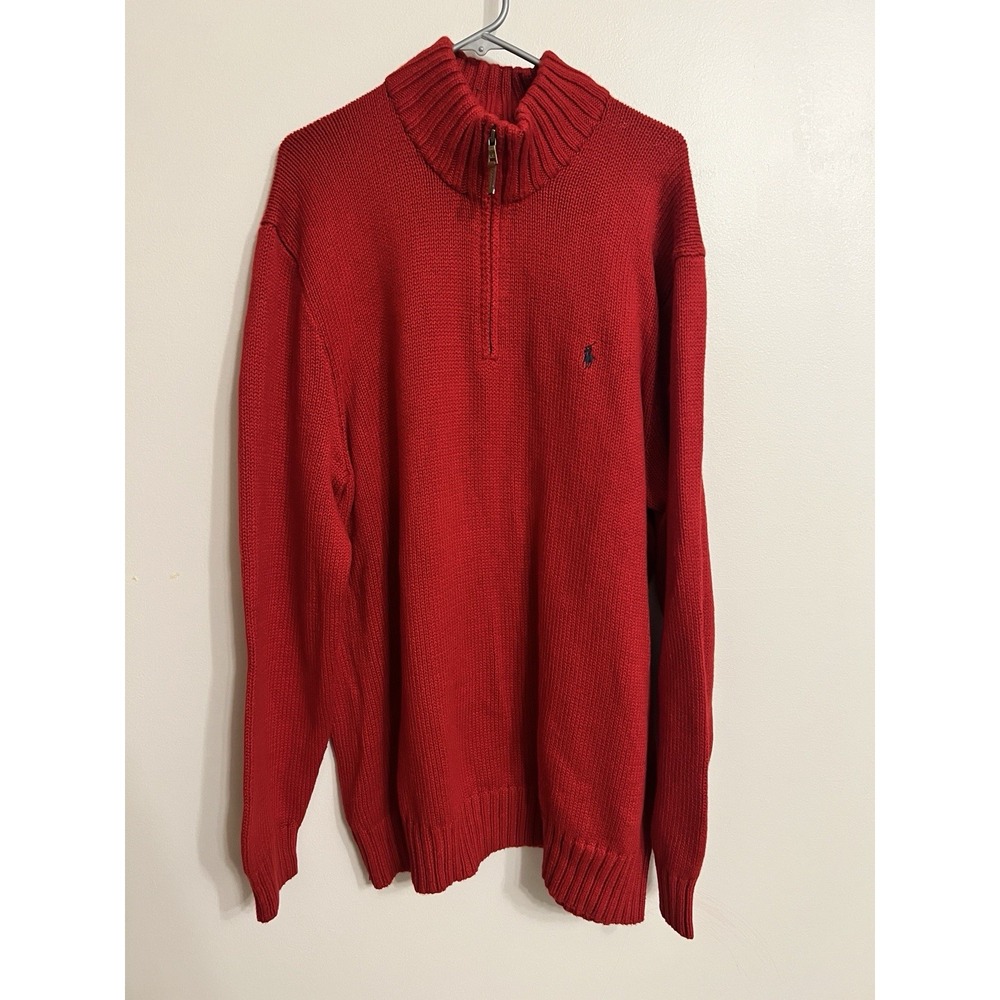 VTG Polo Ralph Lauren Sweater Men's XXL Tall Red 1/4 Zip Pullover Pony Preppy